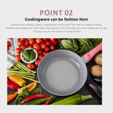 Jiniart Wok Wokpan 28cm Non-Stick Ceramic Induction Ergonomic Round WHITE - 45-Degree Angle