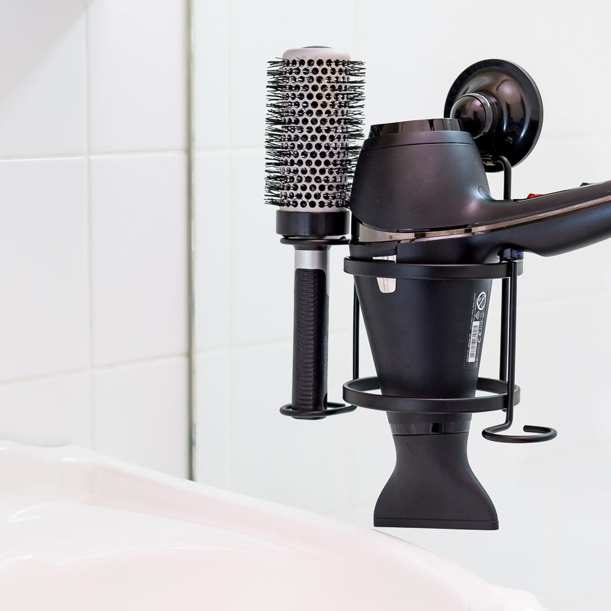 KiahLoc Removable Suction Hair Dryer and Comb Holder in Black