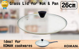 KOMAN Stainless Steel Glass Lid with Bakelite Handle - 26cm - Front View