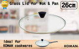 KOMAN Stainless Steel Glass Lid with Bakelite Handle - 28cm - Front View