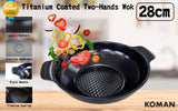 KOMAN Shinewon Two Hands Wok 28cm Ceramic Non-stick Titanium - BLACK - Front View