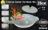 KOMAN Shinewon Vinch IH Two Hands Wok + Glass Lid 28cm Ceramic Non-stick Titanium GREY - Front View