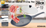 KOMAN Non-Stick Titanium Coating Frying Pan 28cm + Glass Lid - Front View