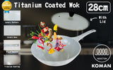 KOMAN Shinewon Vinch IH Wok Wokpan 28cm Non-stick Induction Ceramic + Glass Lid GREY - Front View
