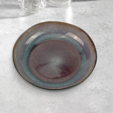 3 Pieces Reactive Glazed Ceramic Organic Fine Dinner Set with Plate and Bowl EARTHY BLUE BROWN - 45-Degree Angle