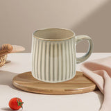 High-Fired Ceramic Stoneware Ribbed Stripe Mug 460ml Matt EARTHY BROWN - Front View