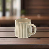 High-Fired Ceramic Stoneware Ribbed Stripe Mug 460ml Matt EARTHY BROWN - Rear View