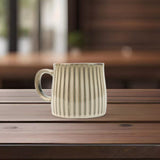 High-Fired Ceramic Stoneware Ribbed Stripe Mug 460ml Matt EARTHY BROWN - Close-Up Angle