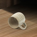 High-Fired Ceramic Stoneware Ribbed Stripe Mug 460ml Matt EARTHY BROWN - Low Angle