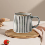 High-Fired Ceramic Stoneware Ribbed Stripe Mug 460ml Matt EARTHY GREY - Front View