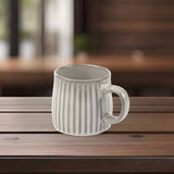 High-Fired Ceramic Stoneware Ribbed Stripe Mug 460ml Matt EARTHY GREY - Rear View