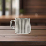 High-Fired Ceramic Stoneware Ribbed Stripe Mug 460ml Matt EARTHY GREY - Close-Up Angle