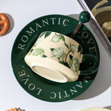 2X High-Fired Ceramic Porcelain Cup & Saucer Set 300ml Vintage Floral Tea Spoon GREEN - Extra Image