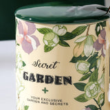 2X High-Fired Ceramic Porcelain Mug Set with Lid 400ml Vintage Floral Tea Spoon GREEN - Top-Down View