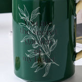 2X High-Fired Ceramic Porcelain Mug Set with Lid 400ml Vintage Floral Tea Spoon GREEN