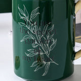 2X High-Fired Ceramic Porcelain Mug Set with Lid 400ml Vintage Floral Tea Spoon GREEN - 45-Degree Angle