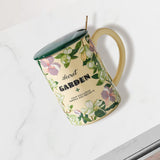 2X High-Fired Ceramic Porcelain Mug Set with Lid 400ml Vintage Floral Tea Spoon GREEN - Rear View