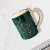 2X High-Fired Ceramic Porcelain Mug Set with Lid 400ml Vintage Floral Tea Spoon GREEN - Close-Up Angle