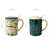 2X High-Fired Ceramic Porcelain Mug Set with Lid 400ml Vintage Floral Tea Spoon GREEN - Extra Image