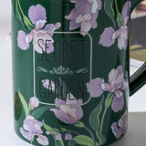 2X High-Fired Ceramic Porcelain Mug Set with Lid 400ml Vintage Floral Tea Spoon GREEN - Close-Up Angle