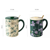2X High-Fired Ceramic Porcelain Mug Set with Lid 400ml Vintage Floral Tea Spoon GREEN - Extra Image