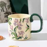 2X High-Fired Ceramic Porcelain Mug Set with Lid 400ml Vintage Floral Tea Spoon GREEN - Front View