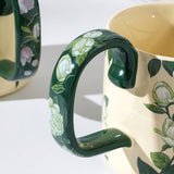 2X High-Fired Ceramic Porcelain Mug Set with Lid 400ml Vintage Floral Tea Spoon GREEN - Top-Down View