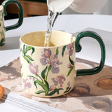 2X High-Fired Ceramic Porcelain Mug Set with Lid 400ml Vintage Floral Tea Spoon GREEN - Rear View