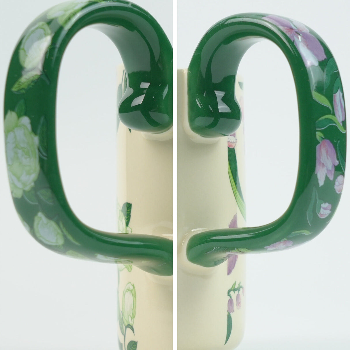 2X High-Fired Ceramic Porcelain Mug Set with Lid 400ml Vintage Floral Tea Spoon GREEN