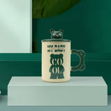 2X High-Fired Ceramic Porcelain Mug Set with Lid 400ml Bear w Tea Spoon GREEN - Top-Down View