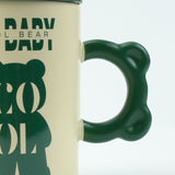 2X High-Fired Ceramic Porcelain Mug Set with Lid 400ml Bear w Tea Spoon GREEN - Close-Up Angle