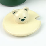 2X High-Fired Ceramic Porcelain Mug Set with Lid 400ml Bear w Tea Spoon GREEN - Low Angle