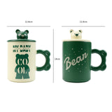 2X High-Fired Ceramic Porcelain Mug Set with Lid 400ml Bear w Tea Spoon GREEN - Extra Image