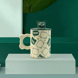 2X High-Fired Ceramic Porcelain Mug Set with Lid 400ml Bear w Tea Spoon GREEN - Side View