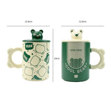 2X High-Fired Ceramic Porcelain Mug Set with Lid 400ml Bear w Tea Spoon GREEN - Extra Image