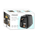 PHILEX 2-Slice Electric Toaster Bread Reheat Defrost Retro Retro BLACK - Side View