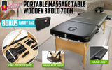 Wooden Portable Massage Table Bed 3 Fold 70cm BLACK - Front View