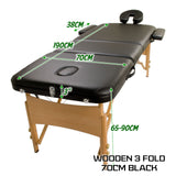 Wooden Portable Massage Table Bed 3 Fold 70cm BLACK - Extra Image