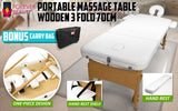 Wooden Portable Beauty Massage Table Bed 3 Fold 70cm WHITE - Front View