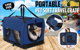 Portable Soft Dog Cage Crate Carrier L BLUE - Front View