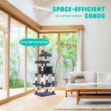 Cat Tree Multi Level Sisal Scratcher WHISKY 145cm Condo House Tower GREY - Top-Down View