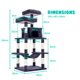 Cat Tree Multi Level Sisal Scratcher WHISKY 145cm Condo House Tower GREY - Extra Image