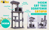 Cat Tree Multi Level Sisal Scratcher CATOPIA 143cm Condo House Tower GREY - Front View