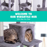 Cat Tree Multi Level Sisal Scratcher CATOPIA 143cm Condo House Tower GREY - 45-Degree Angle