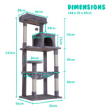 Cat Tree Multi Level Sisal Scratcher CATOPIA 143cm Condo House Tower GREY - Extra Image