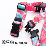 Dog Double-Lined Straps Harness Adjustable L MARBLE PINK - Rear View