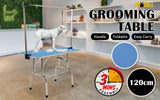 Paw Mate Pet Grooming Salon Table Dual 120cm Adjustable Foldable Mobile for Commercial BLUE - Front View