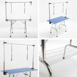 Paw Mate Pet Grooming Salon Table Dual 120cm Adjustable Foldable Mobile for Commercial BLUE - Side View