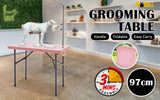 Paw Mate Pet Grooming Salon Table 97cm Adjustable Foldable Mobile Dog Cat for Commercial PINK - Front View