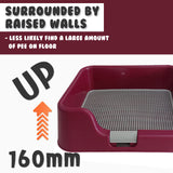 Dog Pet Potty Tray Training Toilet Raised Walls T1 WINE - Side View